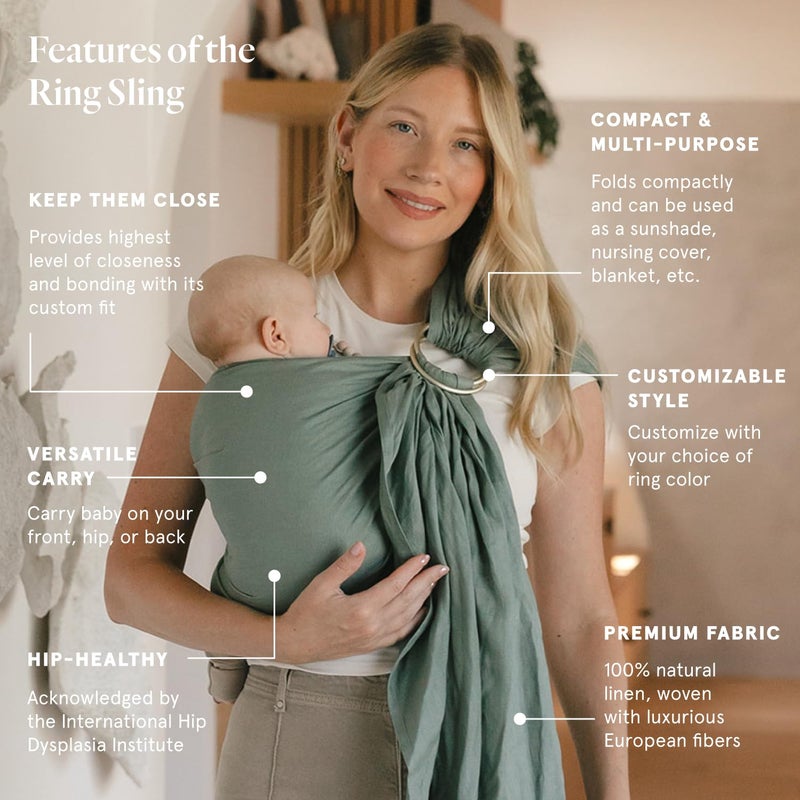 WildBird - Ring Sling Baby Carrier - 0-36 Months (up to 35 lbs) - Standard (74") Acadian & Bronze Ring - Front, Hip or Back Carry - Adjustable Fit - Natural Linen - Baby Essentials - New Mom Gifts - Image 2